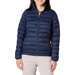 Women’s Blue 100% Nylon Lightweight Zip-Up Winter Quilted Puffer Jacket